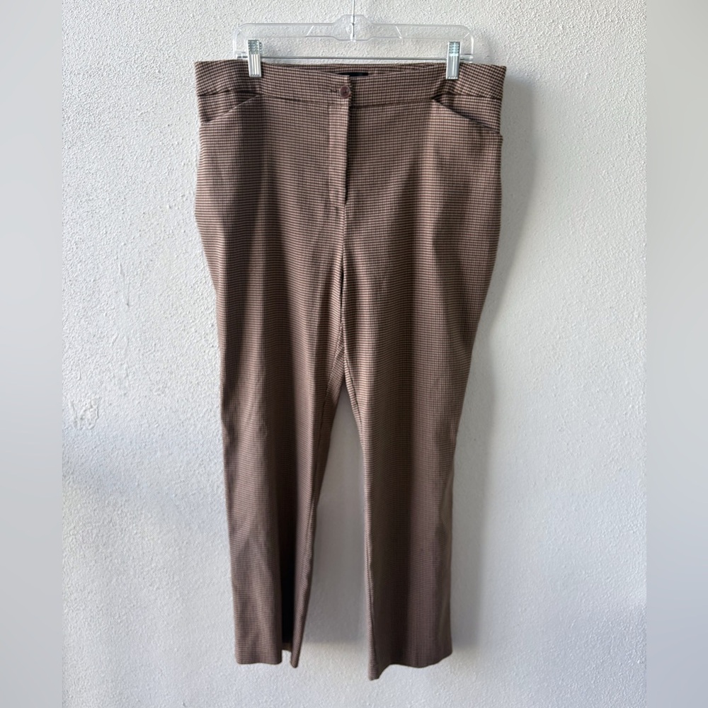 Rafaella Checkered Brown Tan Trouser Women Size 16 Pockets Office Career Stretch